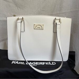 👜 KARL LAGERFELD PARIS Winter White Leather Tote Bag 👜